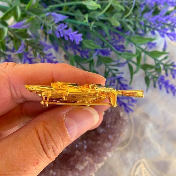 Vintage Gold Tone Papyrus Leaf Brooch - Picture 4 of 4